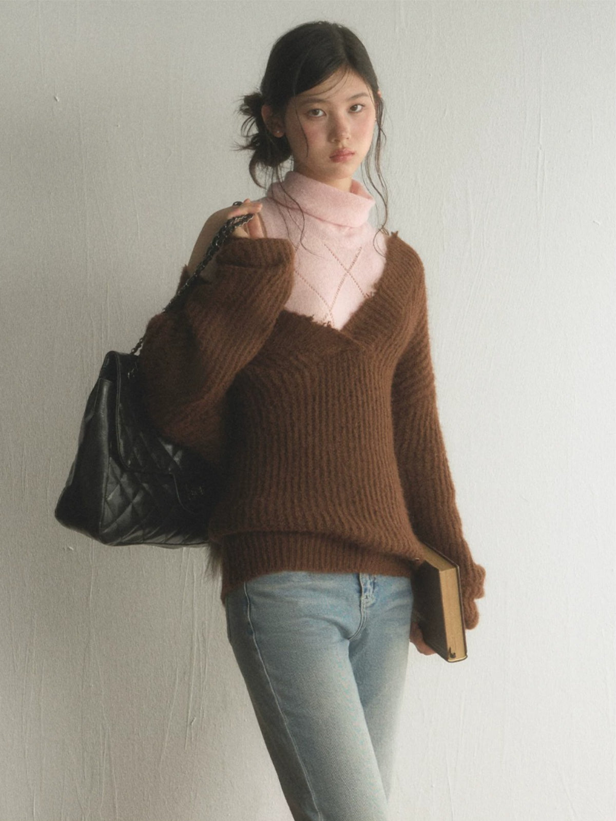 Oversized V-Neck Knit Sweater