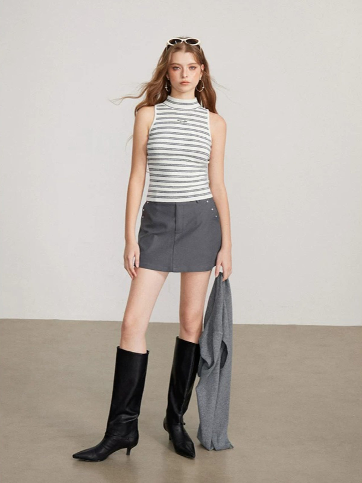 Contrast Stripe Vest Layered Set