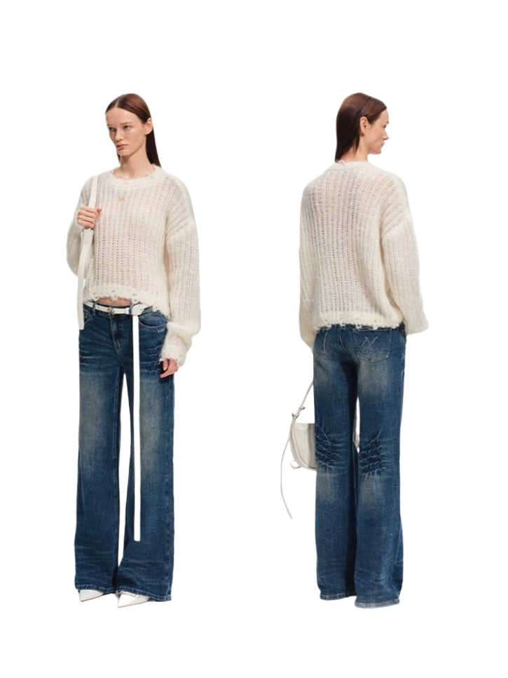 Distressed Mohair Wool Knit Top