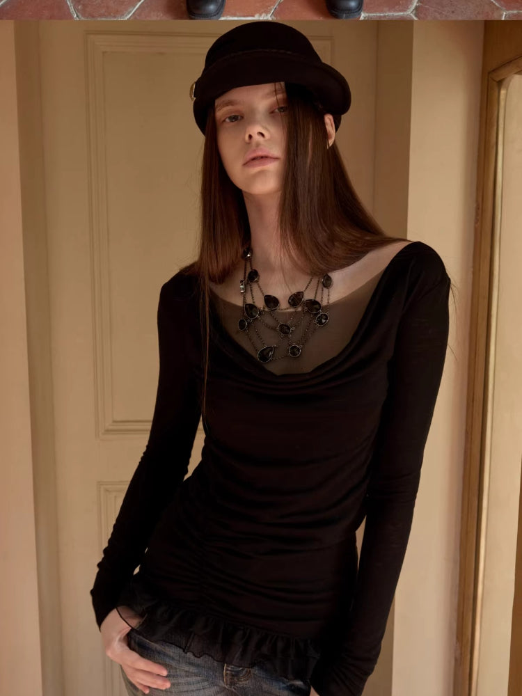 Draped Mesh Layered Top