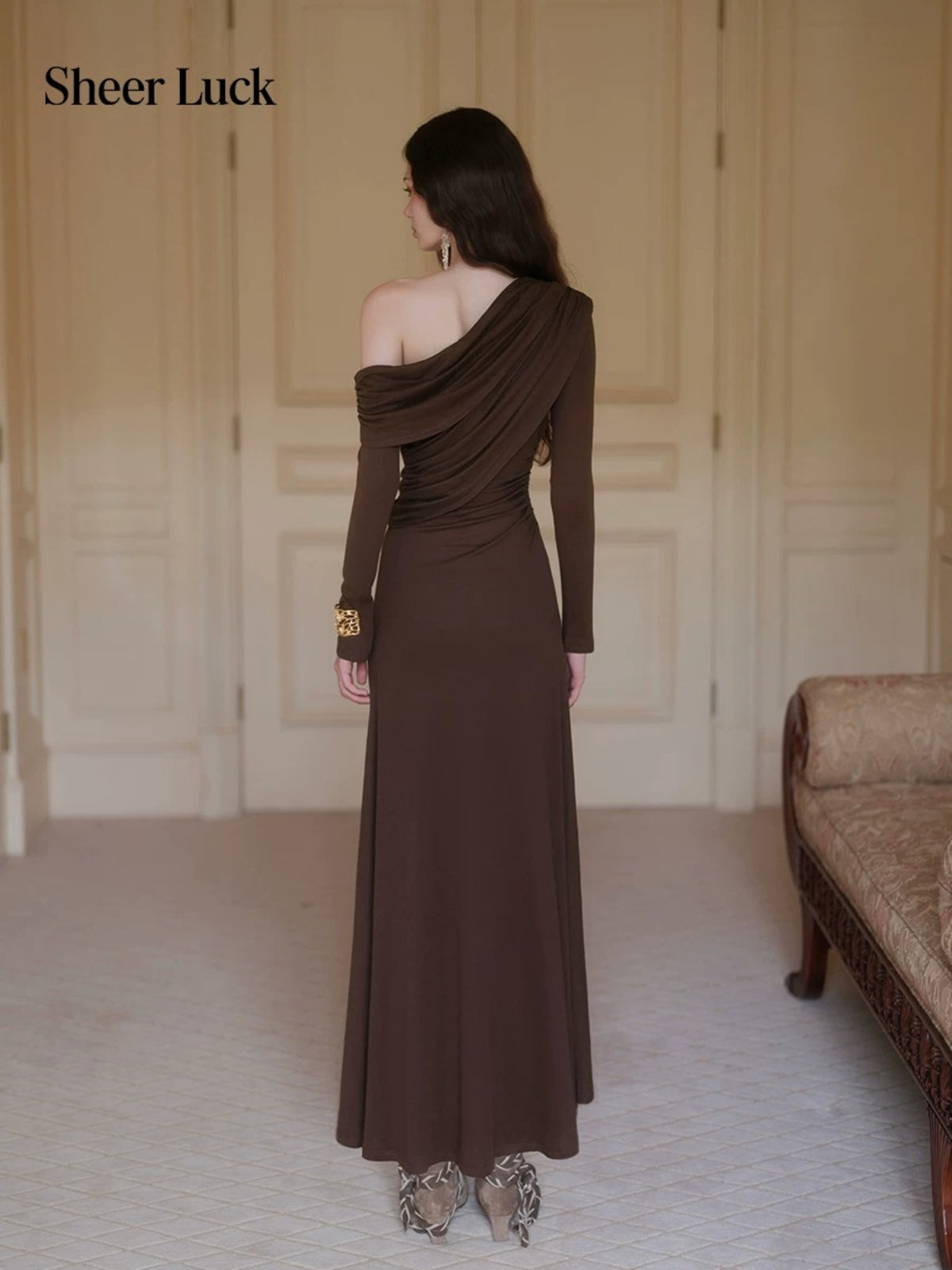 Asymmetric Off-Shoulder Wool Dress