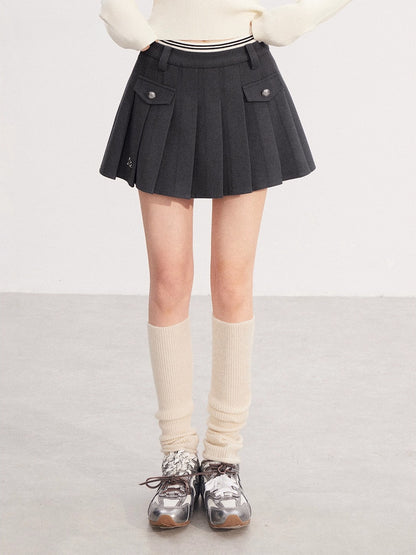 Color-blocked Waistband Pleated Skirt