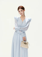French Ruffle Chiffon Lantern Sleeve Dress