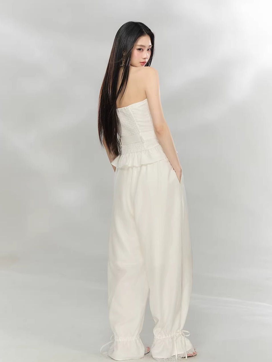 Lace Panel Wide-Leg Pants
