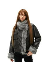 Faux Leather Fur Lined Jacket