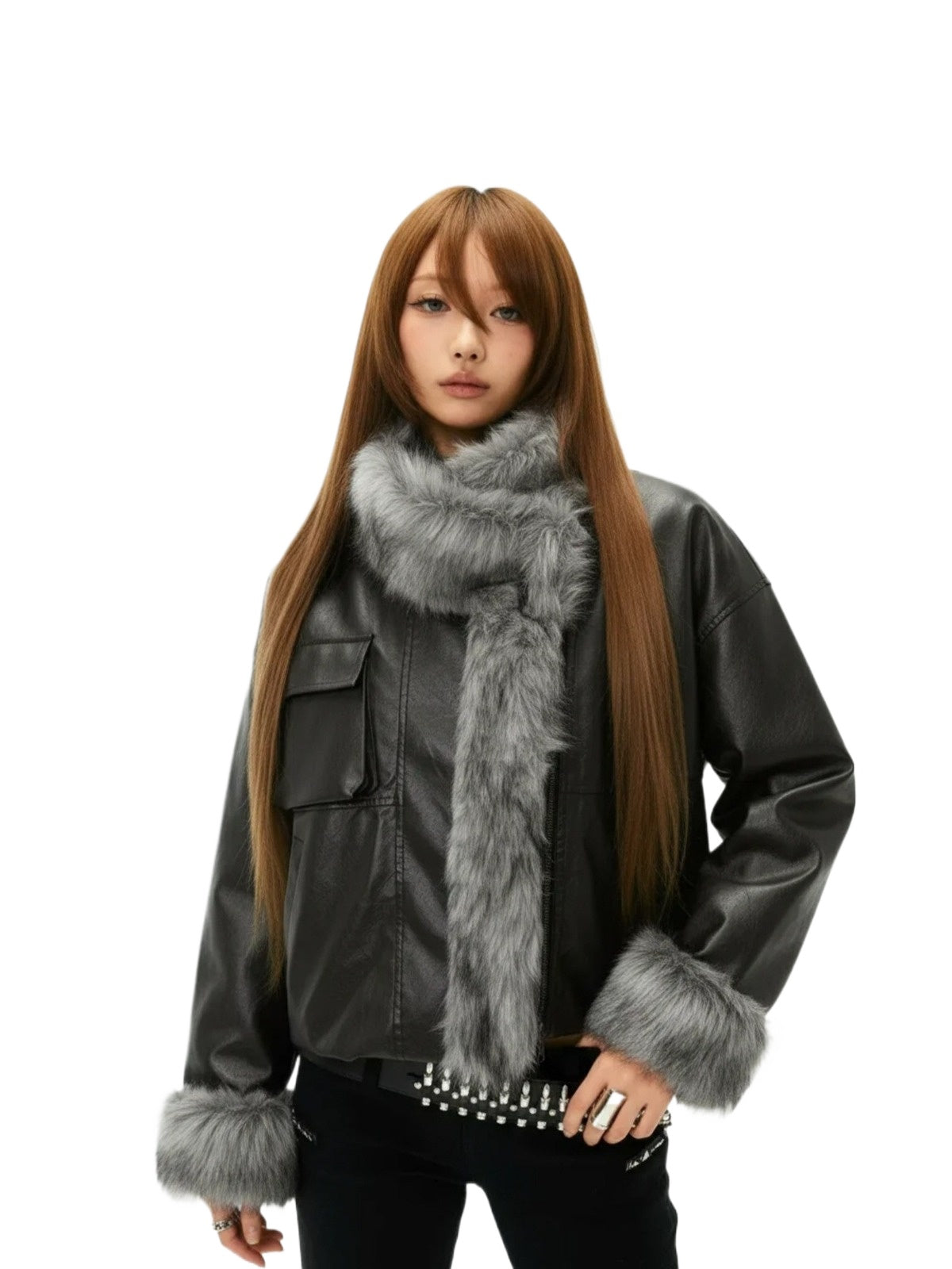 Faux Leather Fur Lined Jacket