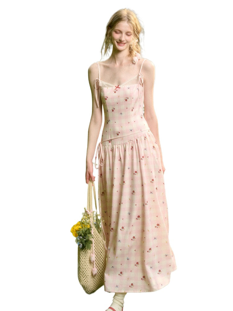 Pink Check Hand-Painted Print Dress