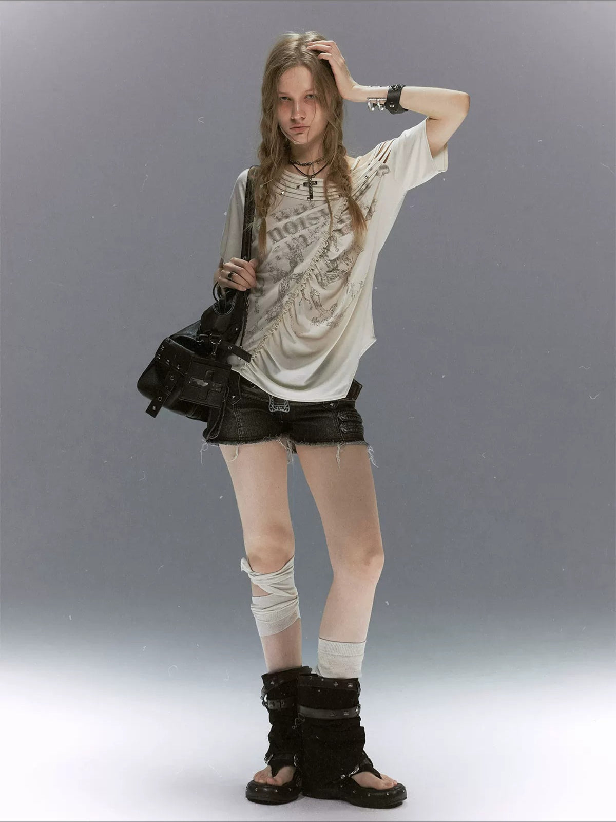 Studded Cross Print Tee