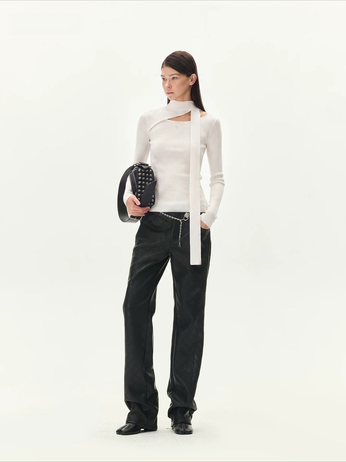 Diamond Embossed Straight Leather Pants