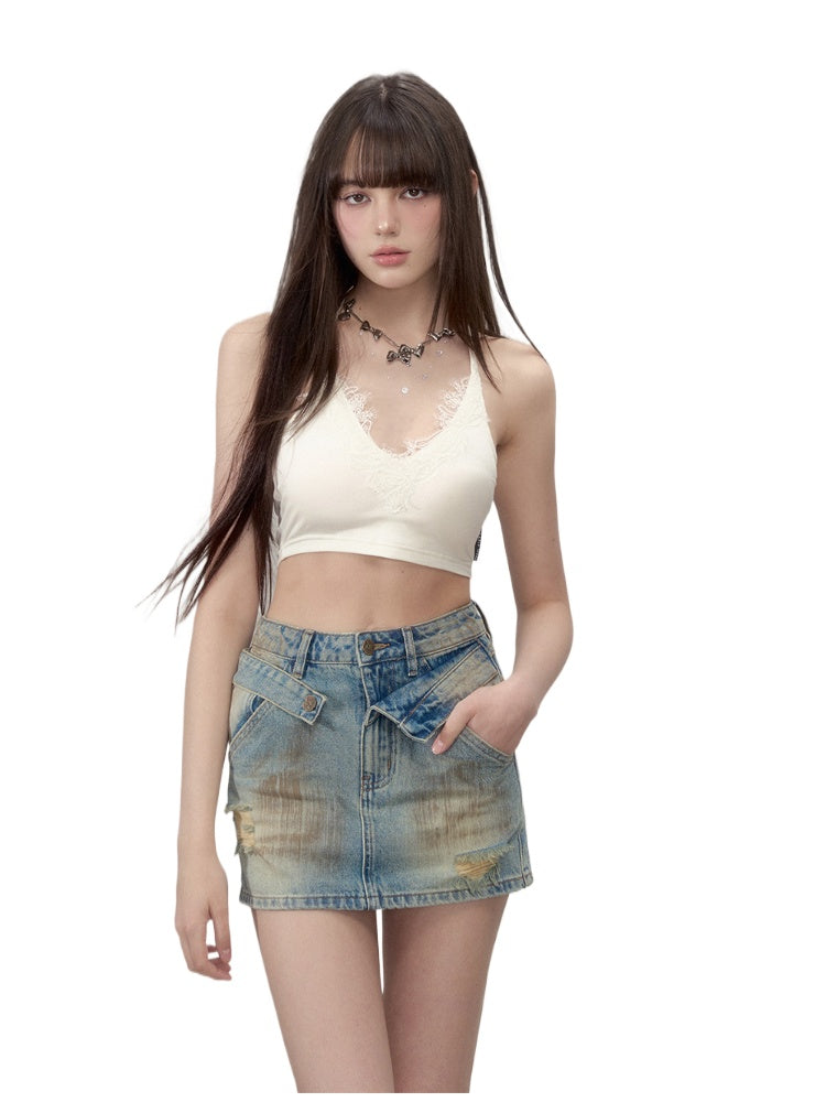 Ribbed Lace Panel Tank Top