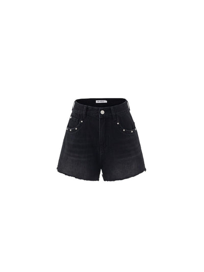 Star Denim Fringe Shorts