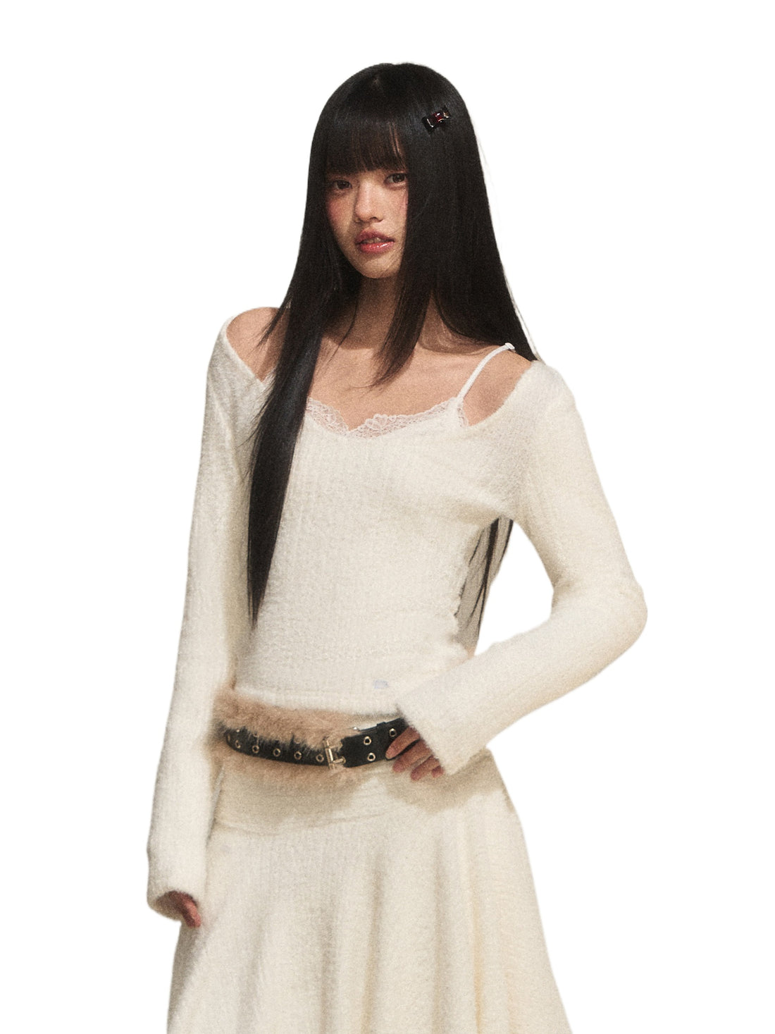 Lace Panel Faux Layer Knit Top