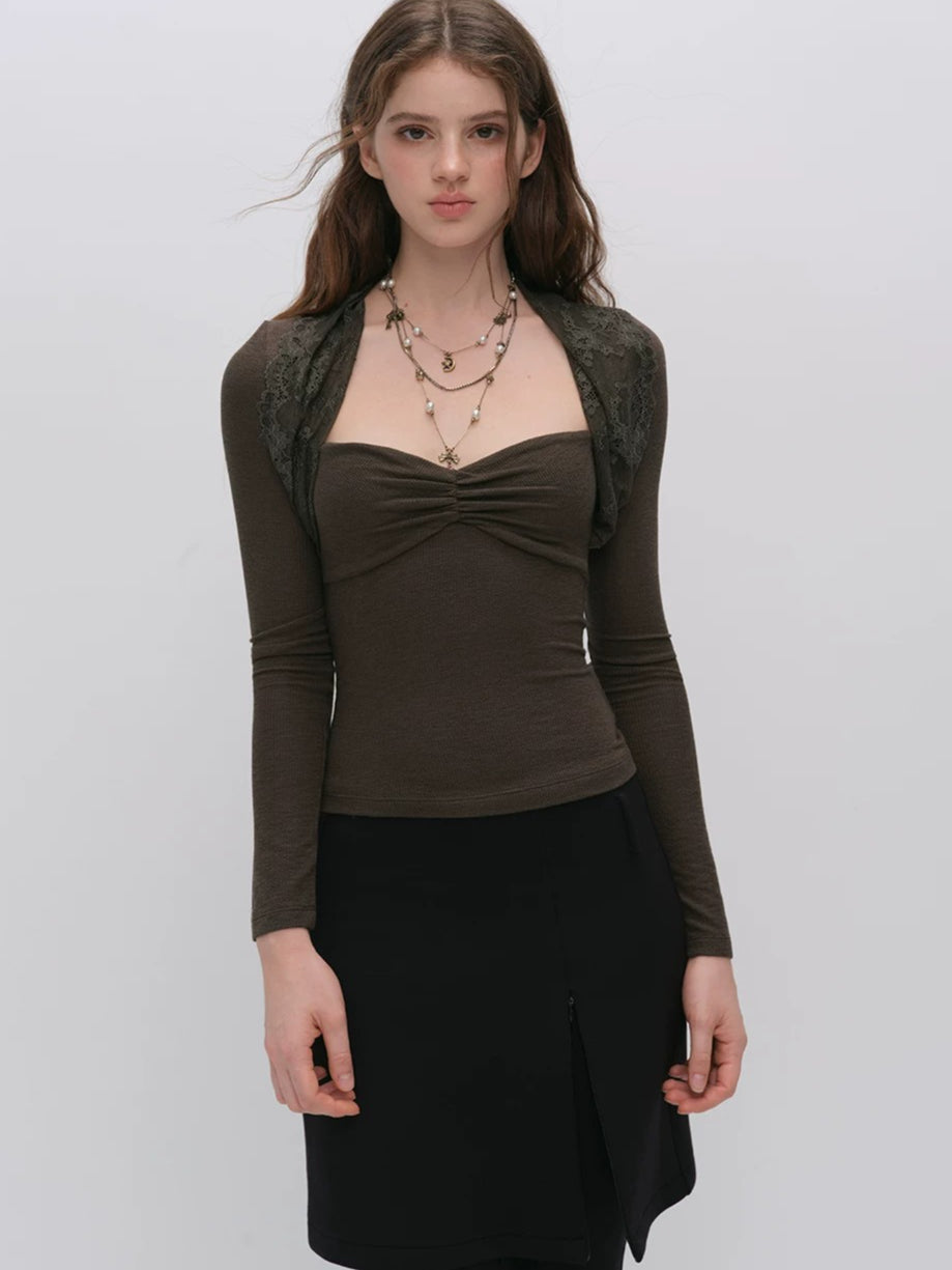 Lace Panel Square Neck Top