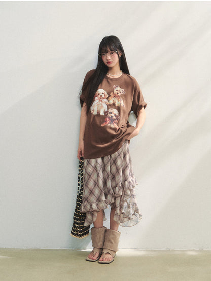 Bowknot Puppy Print Short-Sleeve T-Shirt