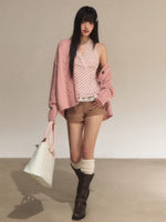 Pink Cable Knit Cardigan