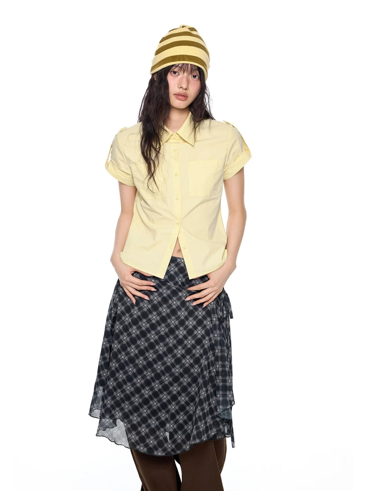 Plaid Short Sleeve Slim Shirt