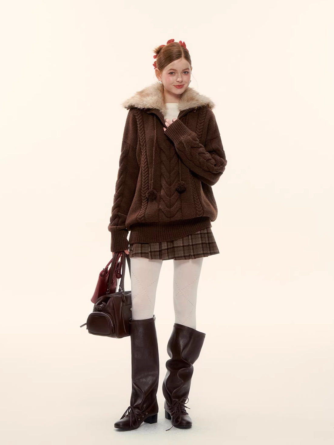 Detachable Collar Cable Knit Sweater