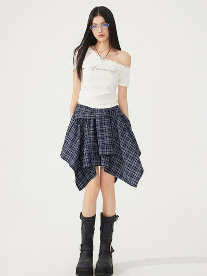 Plaid Tie Up Irregular Shirt Skirt