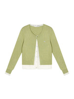Green Contrast Layered Knit Cardigan