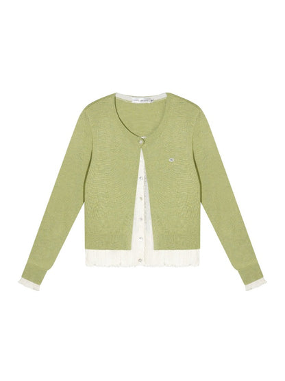 Green Contrast Layered Knit Cardigan