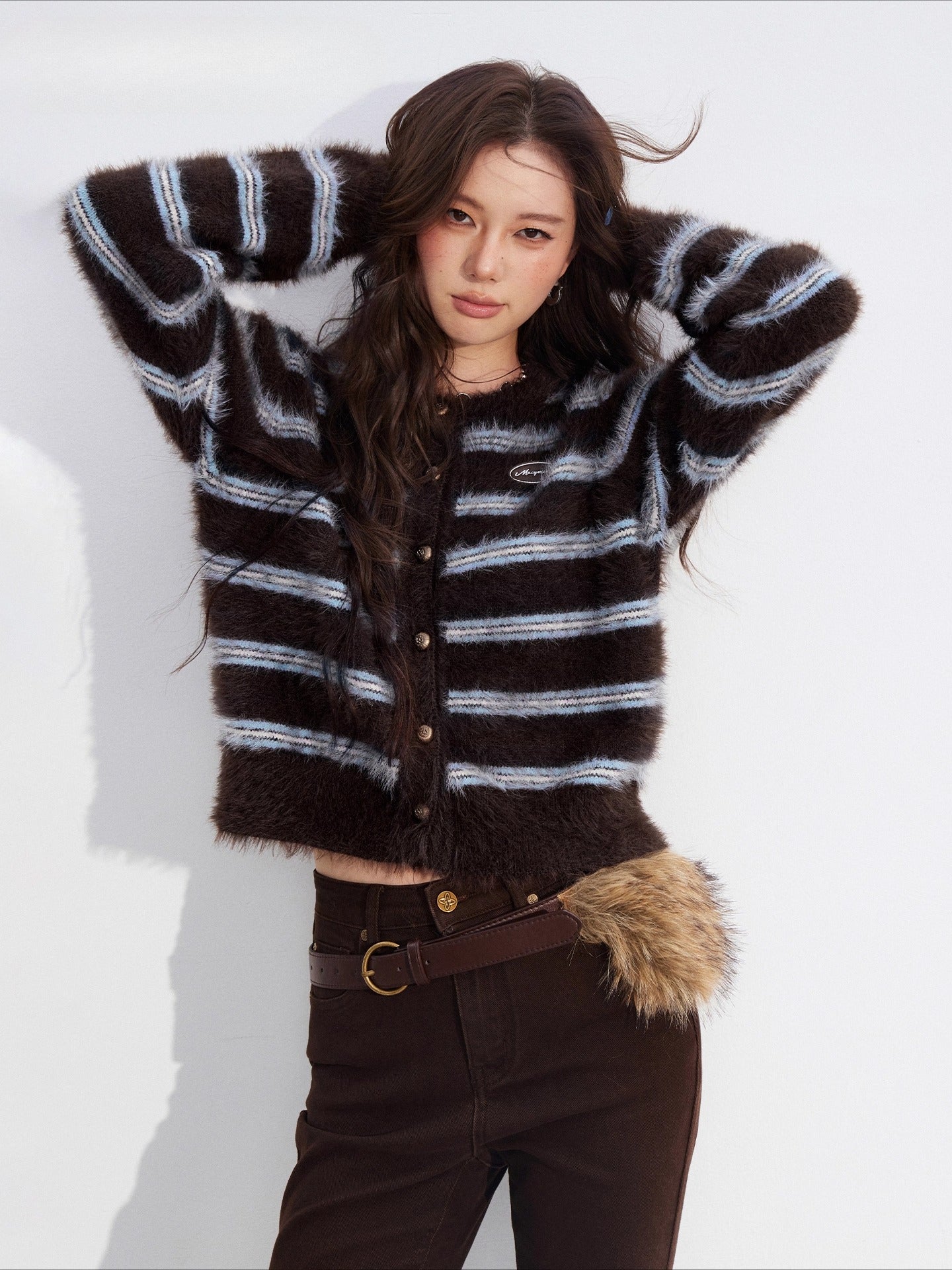 Striped Mink-Knit Cropped Sweater