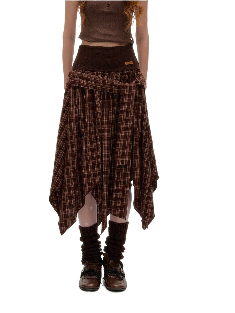 Plaid Asymmetrical Midi Skirt