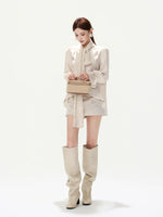 Lace Tie Pleated A-Line Blouse