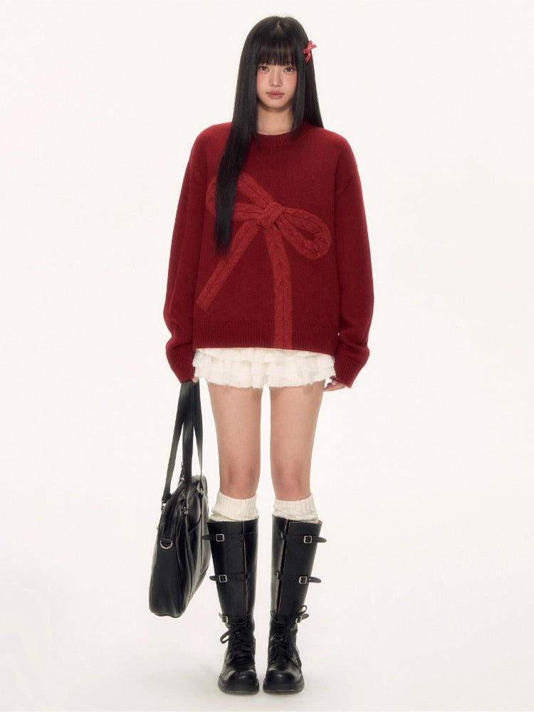 Red Bow Knit Sweater