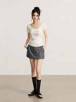 Rhinestone Floral U-Neck T-shirt