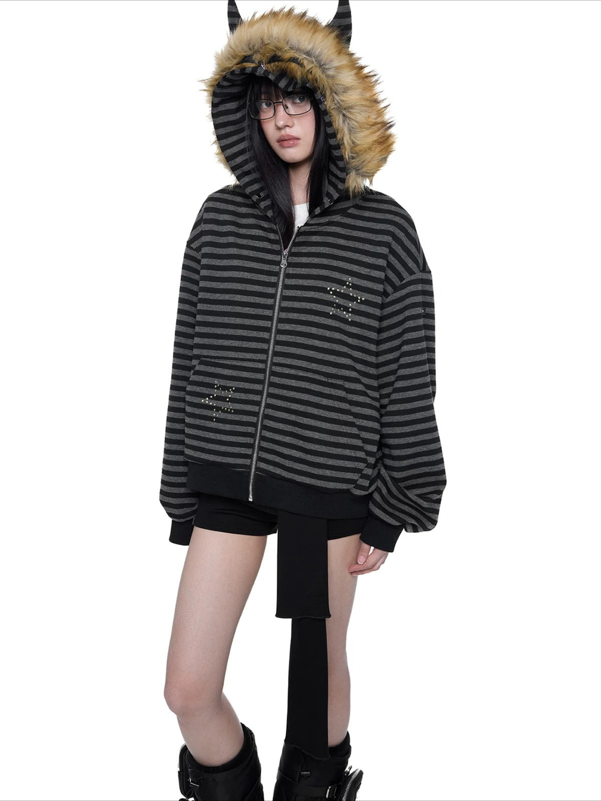 Devil Ear Stripe Hoodie