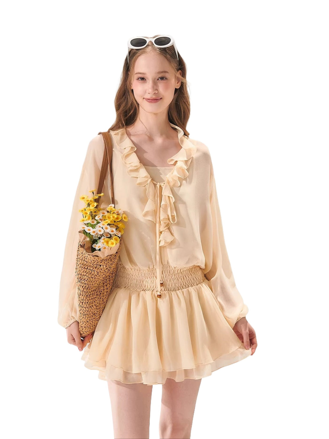 Beaded Ruffle Chiffon Dress