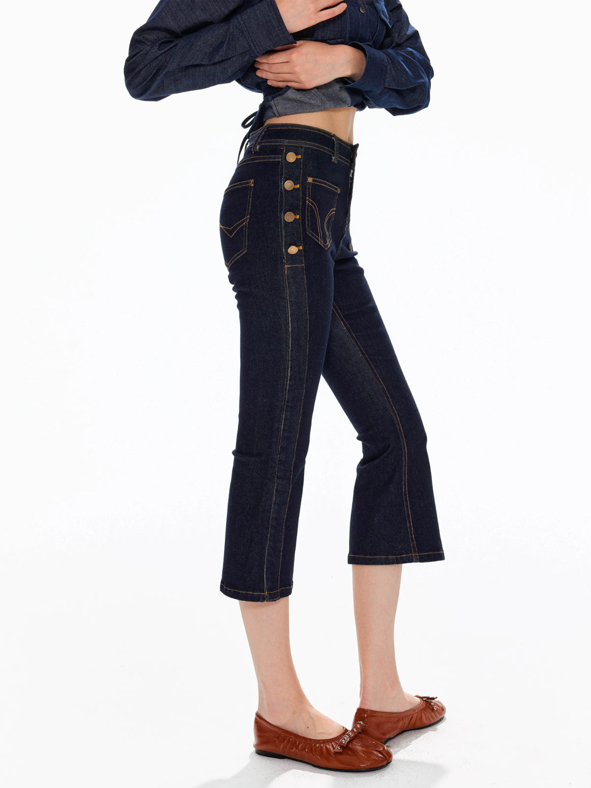 Low Waist Button Flare Pants