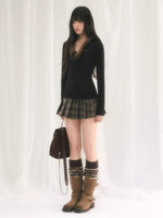 Faux Fur Trim V-Neck Knit Top
