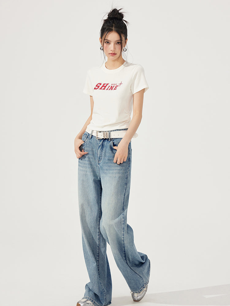 Letter Embroidered High-Elasticity T-Shirt
