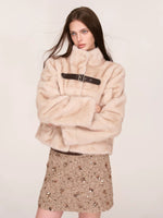 Vintage Faux Mink Fur Buckle Jacket