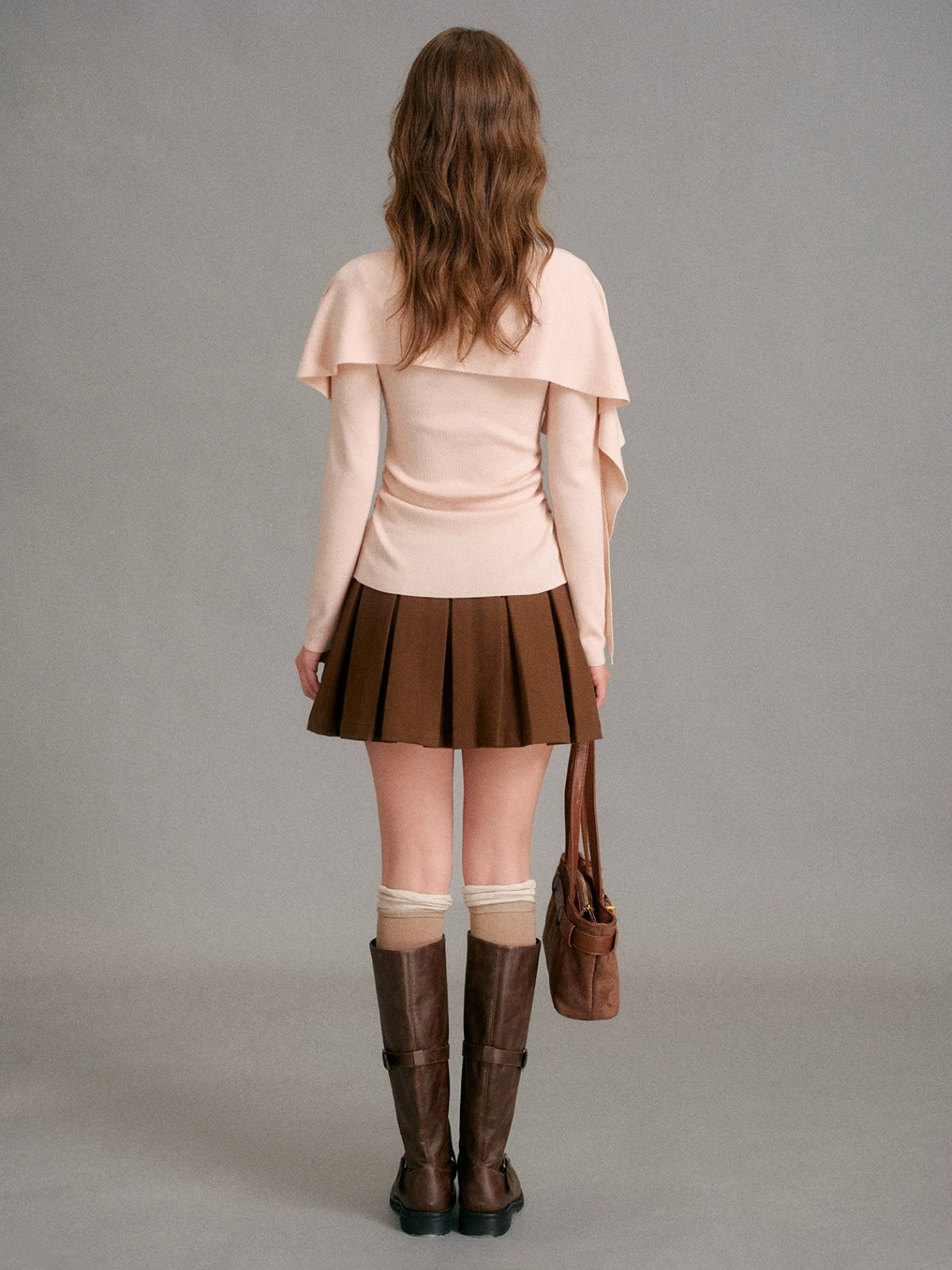 Wool Blend Cape Shoulder Knit Top