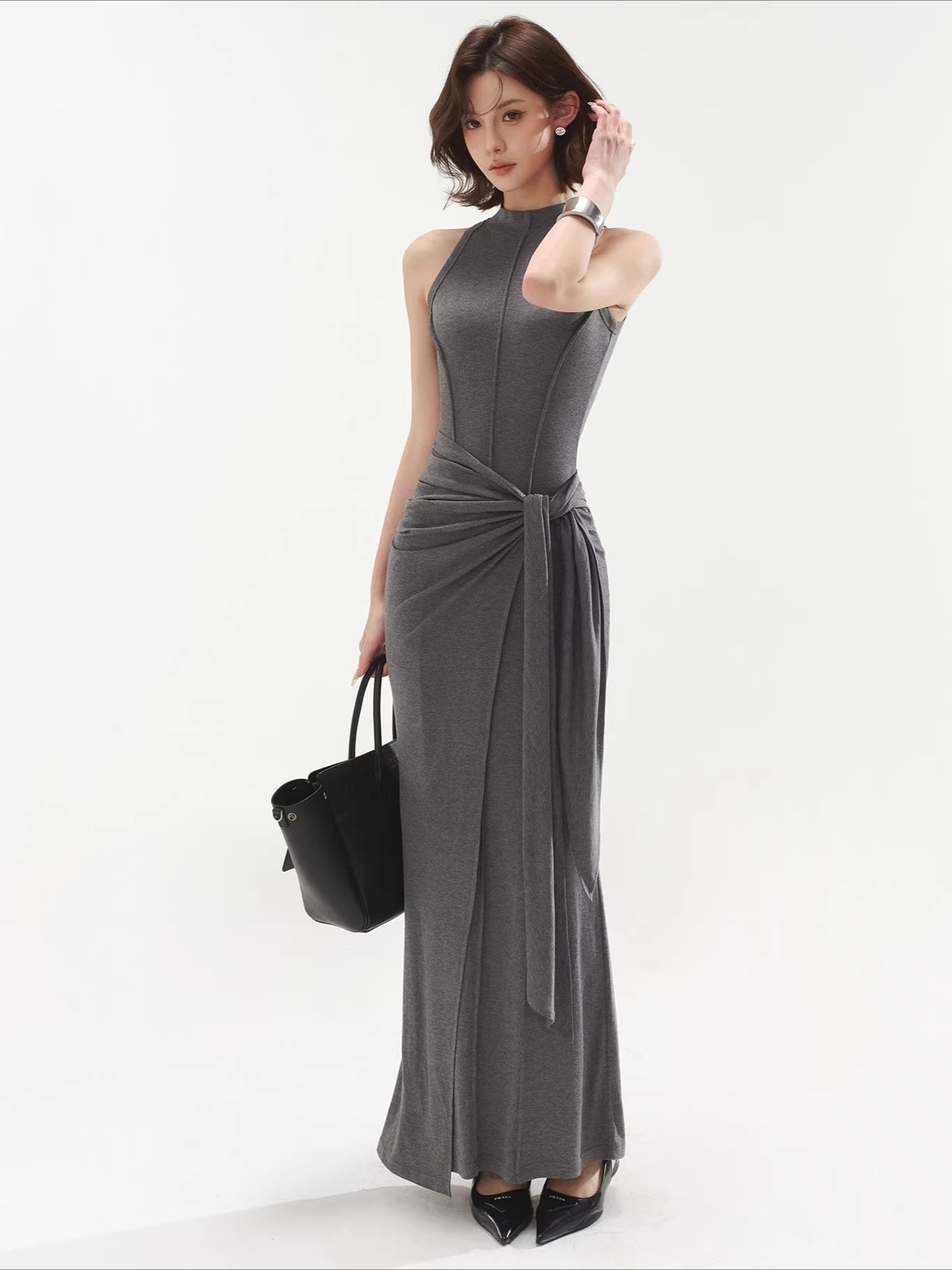 Gray Panel Bodycon Maxi Dress