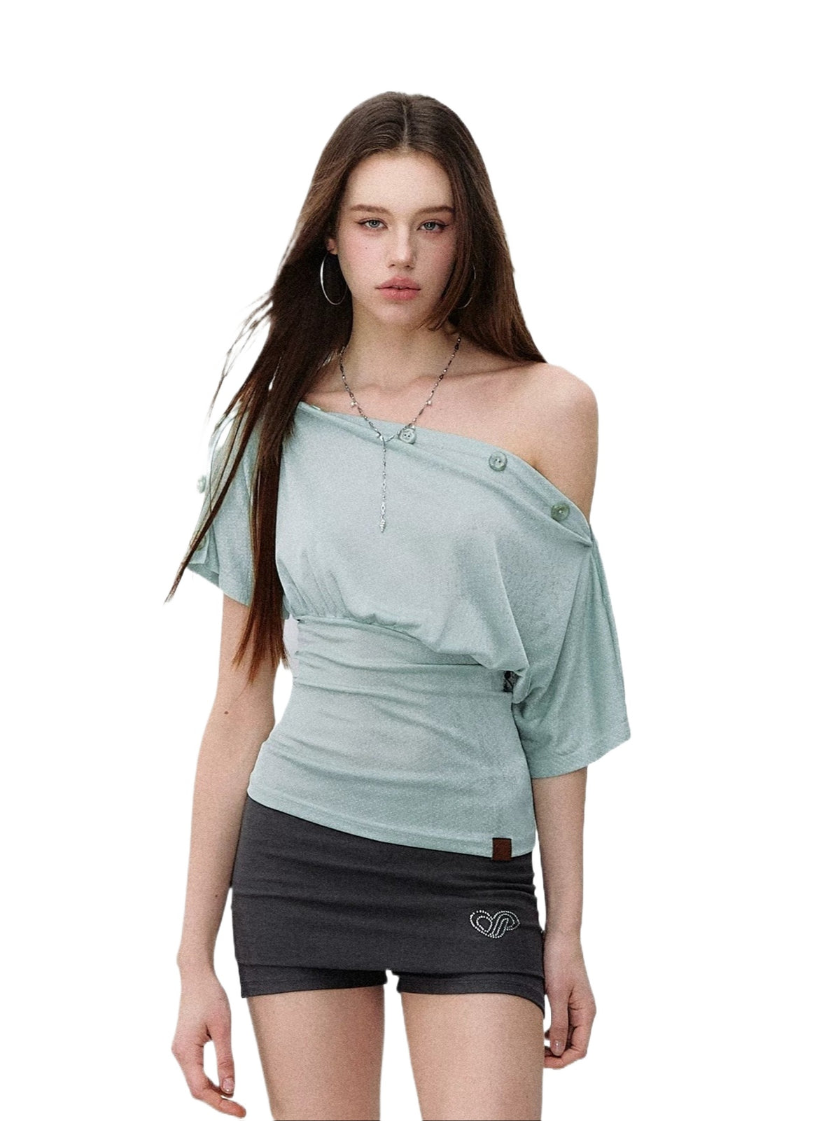 Off-Shoulder Button Top