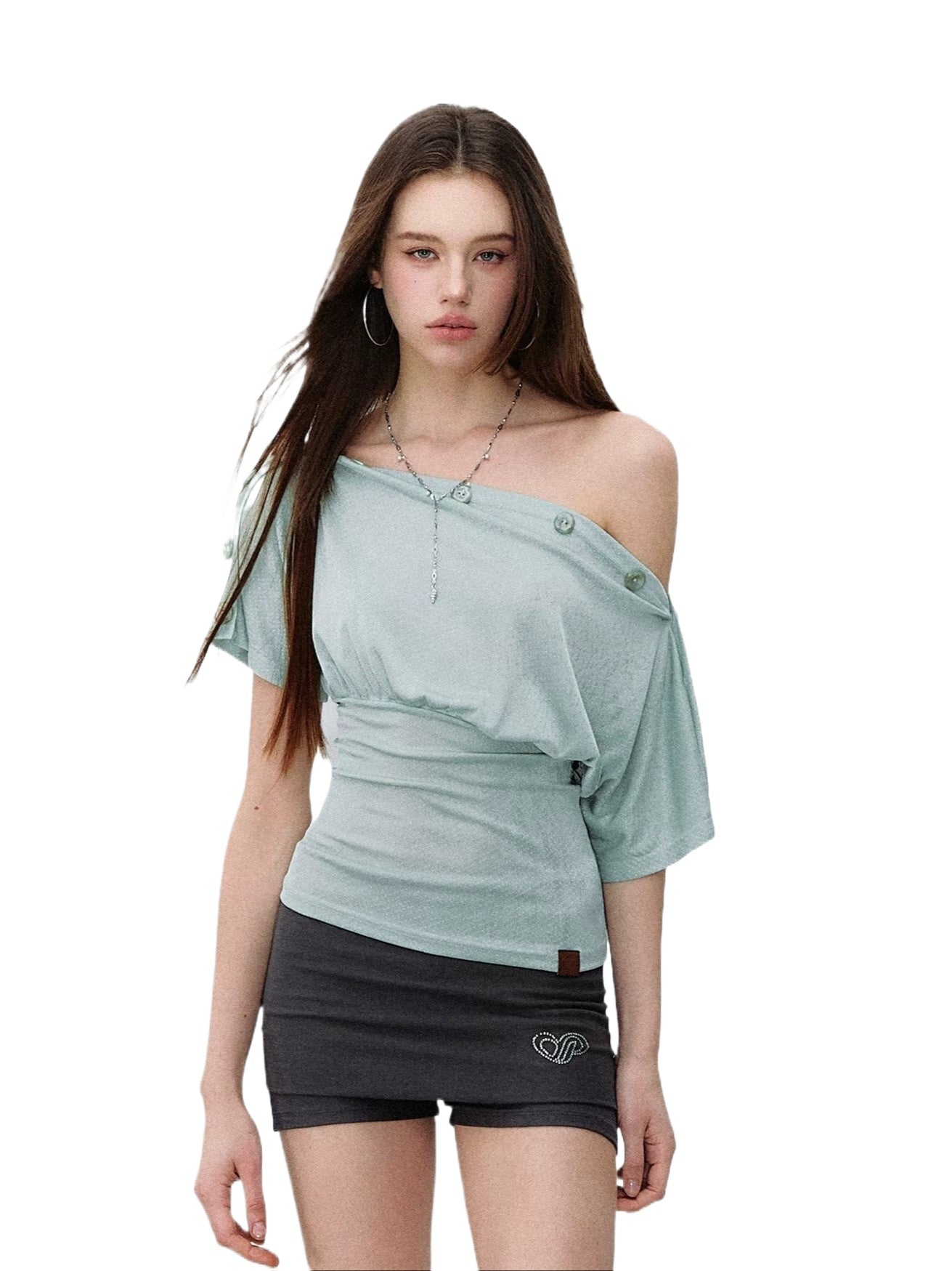 Off-Shoulder Button Top