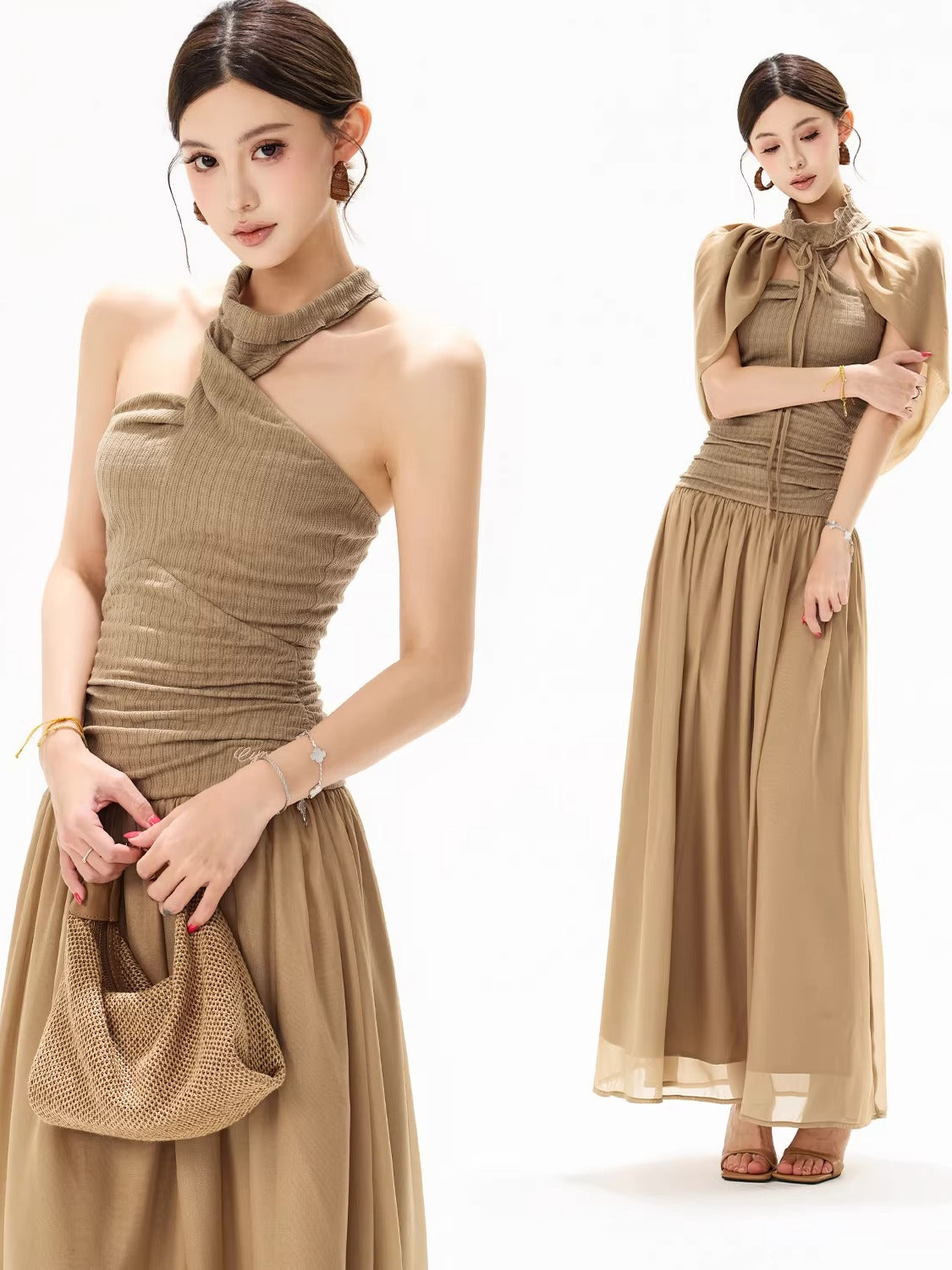 Halter Knit Chiffon Dress