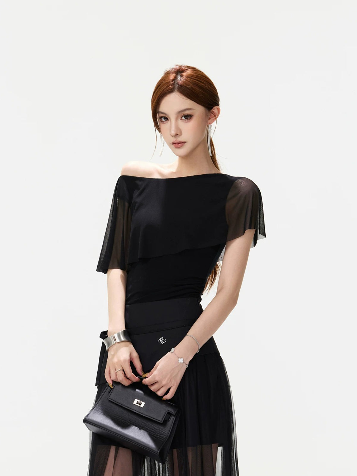 Sheer Ruffle Shoulder Top
