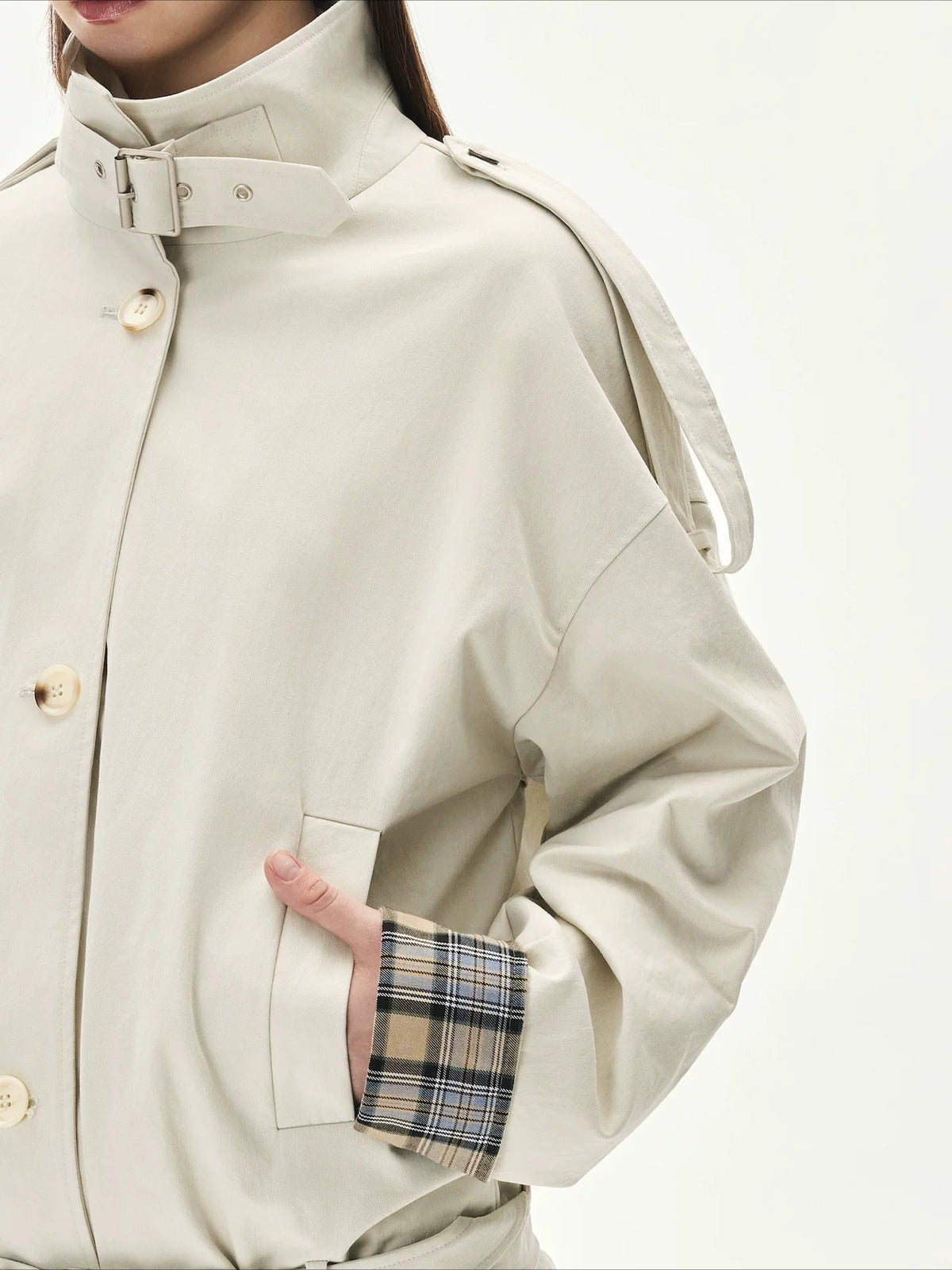 Plaid Contrast Belted Jacket