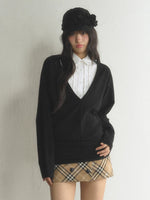 Deep V-Neck Knit Shirt Set