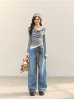Dangle Collar Fake Two-Piece Color-Blocked Blouse