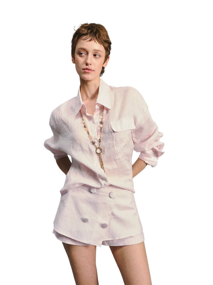 Pink Linen Shirt &amp; Shorts Set
