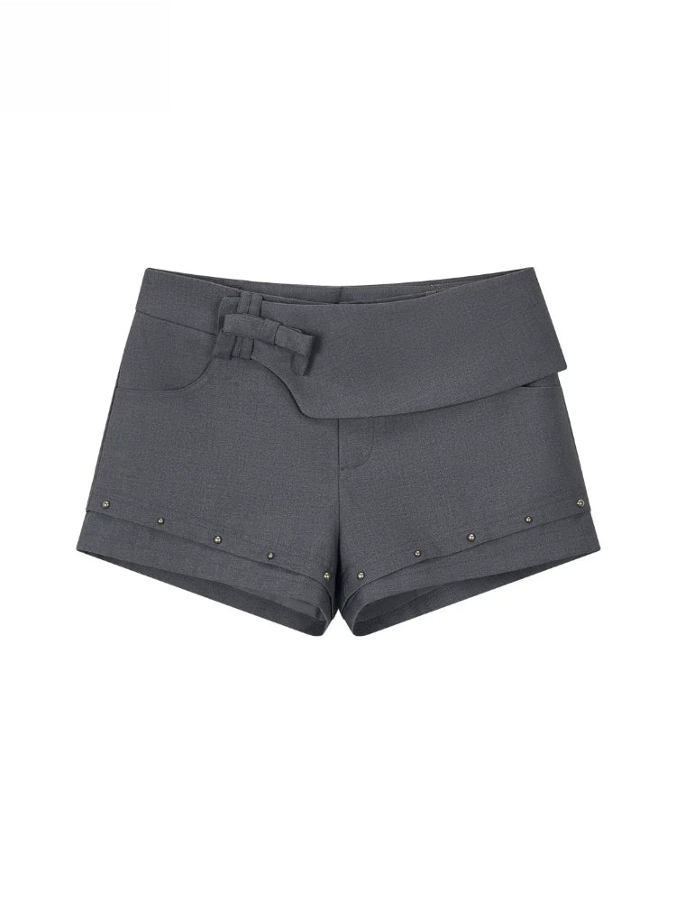 Deconstructed Studded Suit Shorts
