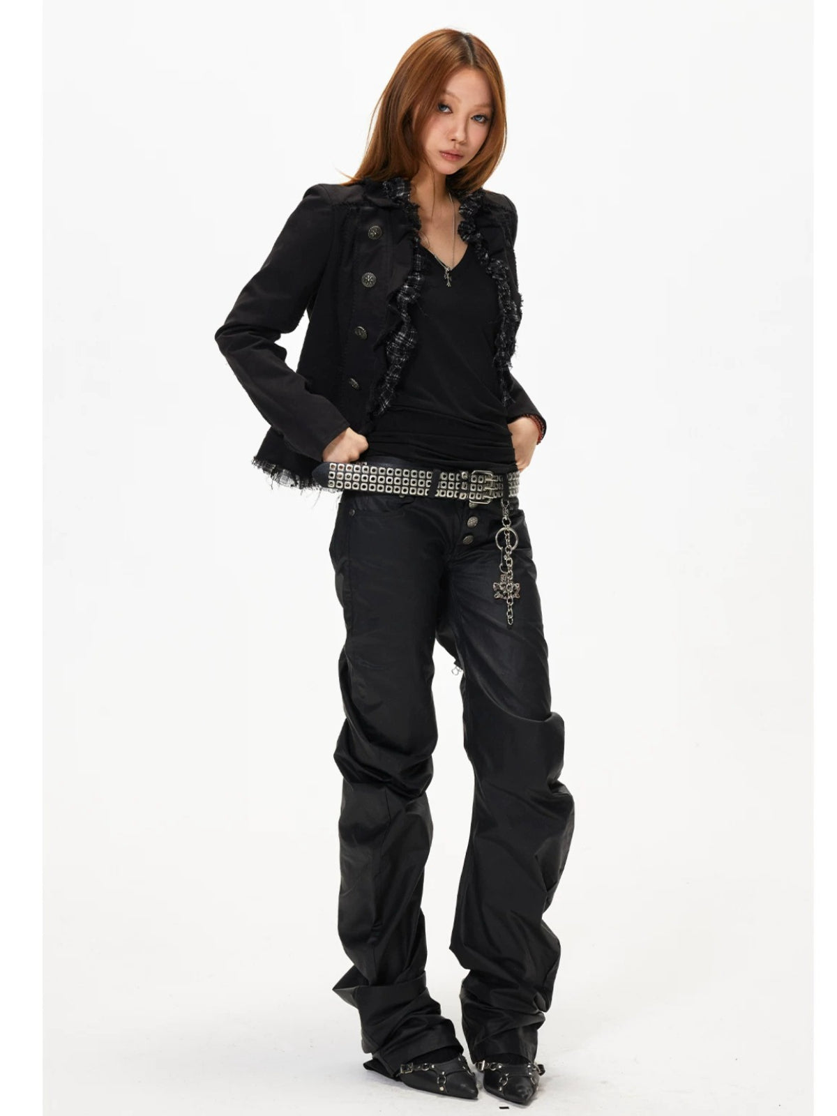 Punk Ruched Stacked Pants
