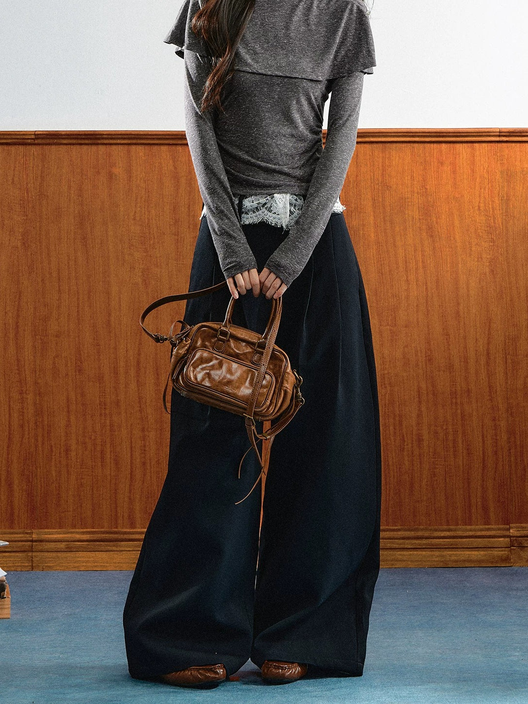 Lace Waist Wide-Leg Pants