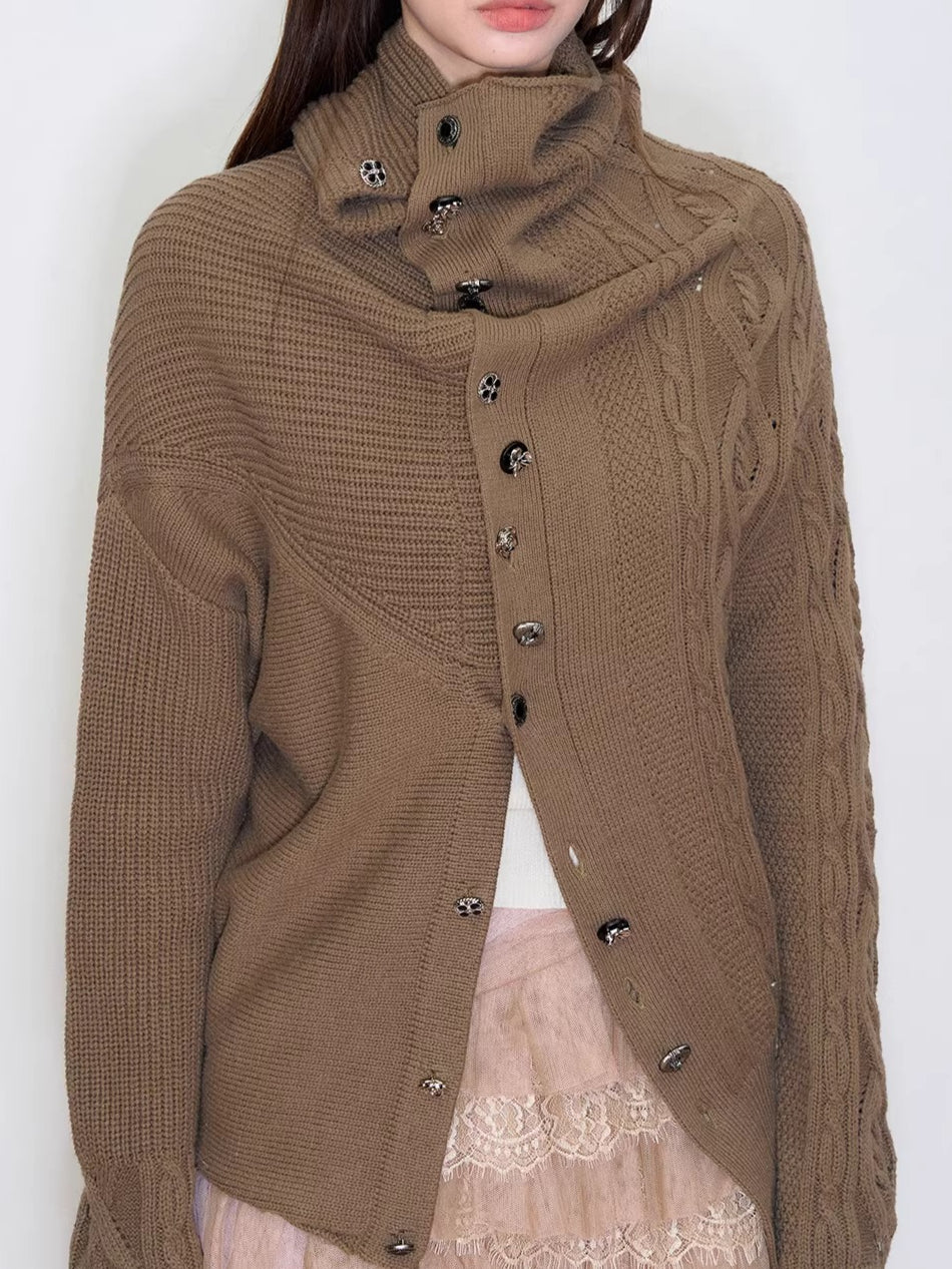 Convertible High Collar Knit Cardigan