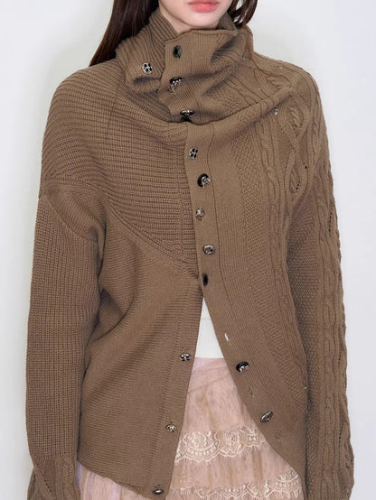 Convertible High Collar Knit Cardigan